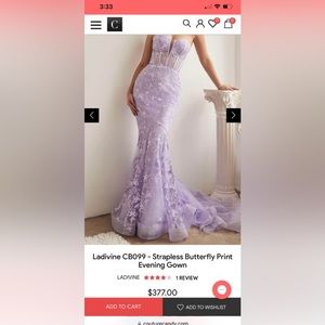 Ladivine Strapless Butterfly Print Evening Gown